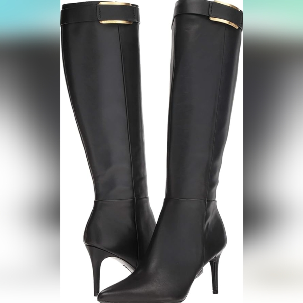 New. Women's Calvin Klein Glydia Cow-Silk Knee High Black Leather Boots sz 7.5 - Picture 16 of 16